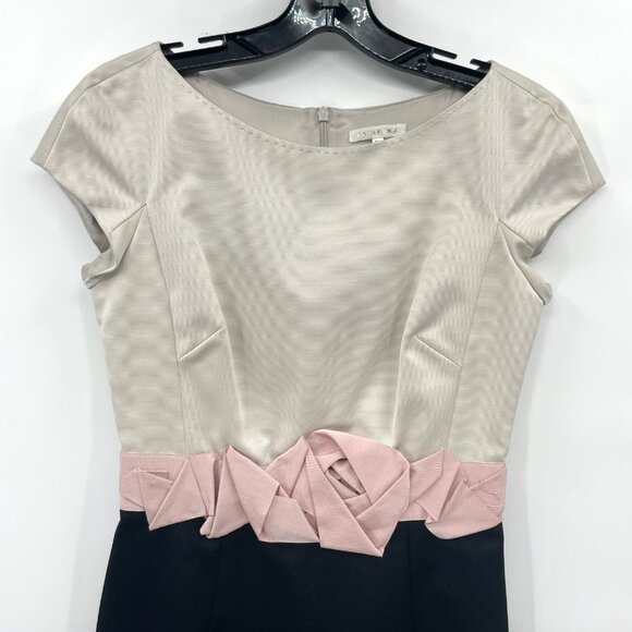 Paule Ka Womens Nude Pink Black Satin Cocktail Dress - Picture 3 of 7